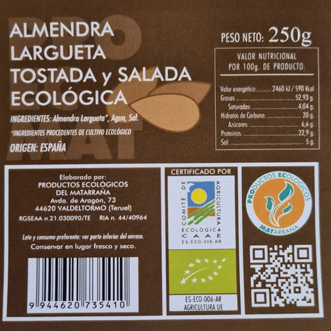 Proecma Almendra Almendra largueta Eco tostada y salada carne